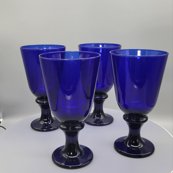 Set of 4 Flare Cobalt Blue Libbey Glass Company Cobalt Blue Glass Water Goblet - Picture 7 of 7